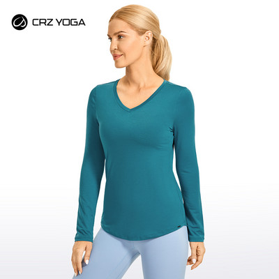 CRZ YOGA Γυναικείο ελαφρύ αθλητικό μπλουζάκι με μακρύ μανίκι με λαιμόκοψη V-λαιμόκοψη Αθλητικά μπλουζάκια