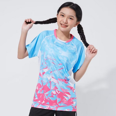 Children Women Print Table Tennis Shirt Quick Dry Summer Leisure Ping Pong Clothes Kids Female Tennis Badminton Uniform Tees