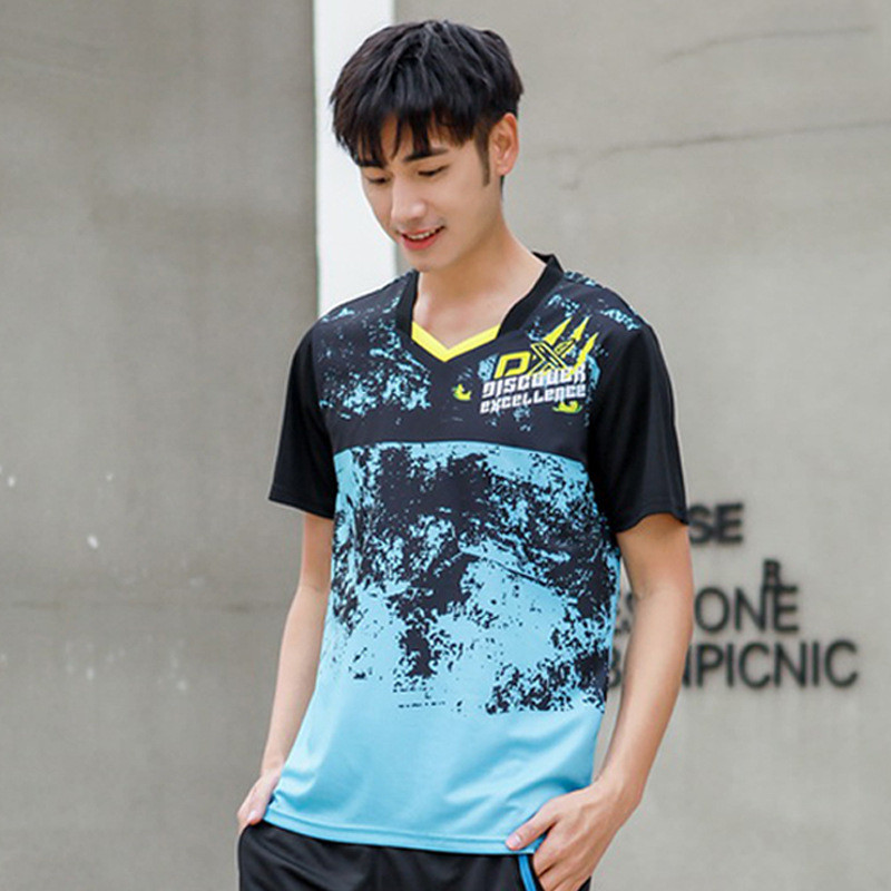 Jauni sieviešu ātri žūstoši elpojoši, viegli galda tenisa sporta tērpi vīriešiem ar īsām piedurknēm galda tenisa treniņu tērpi -40