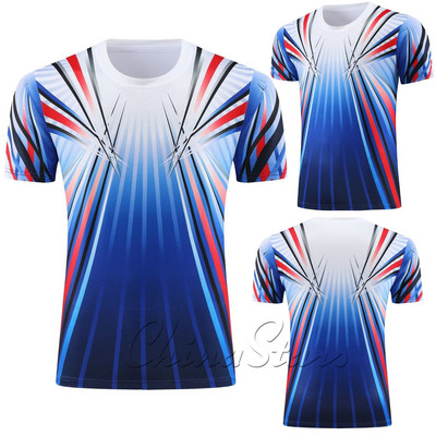 Čempionāts ĶĪNA Vīriešu sieviešu galda tenisa krekliņi, poliestera elpojoši ātri žūstoši komandas sporta krekli, zēnu galda tenisa apģērbi