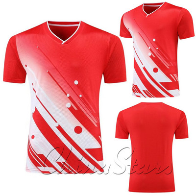 Čempionāts ĶĪNA Vīriešu sieviešu galda tenisa krekliņi, poliestera elpojoši ātri žūstoši komandas sporta krekli, zēnu galda tenisa apģērbi