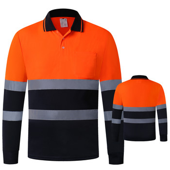 Δίχρωμο μακρυμάνικο μπλουζάκι πόλο ασφαλείας Πορτοκαλί πουκάμισο υψηλής ορατότητας αντανακλαστικό με τσέπες Hi vis εργασίας πουκάμισο