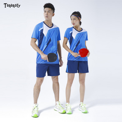 Горна фланелка за тенис на маса Комплект за бадминтон спортна тениска с къси панталони Мъжки дамски дрехи за пингпонг Тениска Team Run Training Quick Dry