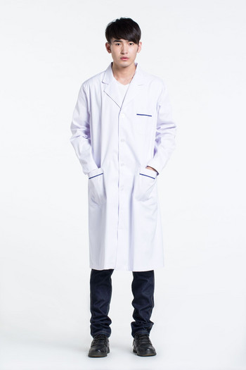 Ποιοτικό παλτό Doctor\'s Cotton Unisex Νοσοκομείο Ιατρικές Στολές Λευκό Εργαστήριο Μπλούζα εργασίας Ρούχα προσαρμοσμένα για άνδρες και γυναίκες