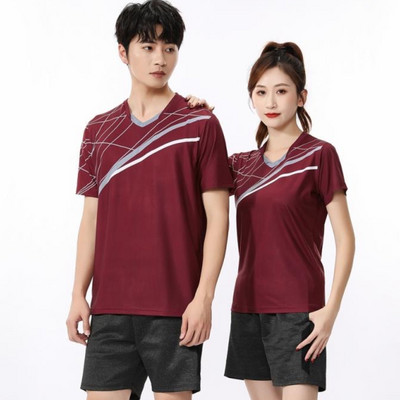 Vyrai / moterys / vaikai Nauji badmintono stalo teniso marškinėliai Drabužiai Treniruotės Pratimai Kvėpuojantis greitai džiūstantis audinys