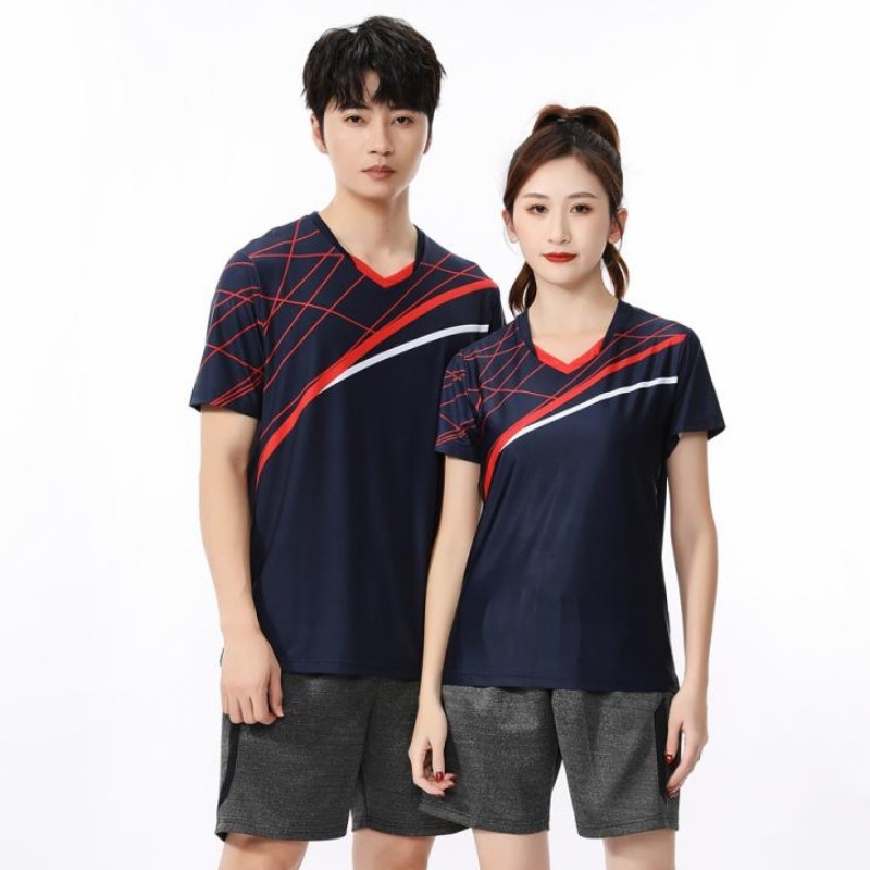 Vyrai / moterys / vaikai Nauji badmintono stalo teniso marškinėliai Drabužiai Treniruotės Pratimai Kvėpuojantis greitai džiūstantis audinys