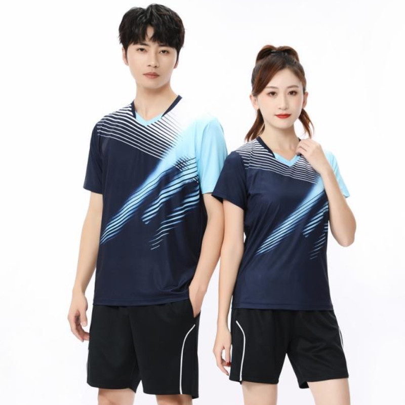 Vyrai / moterys / vaikai Nauji badmintono stalo teniso marškinėliai Drabužiai Treniruotės Pratimai Kvėpuojantis greitai džiūstantis audinys