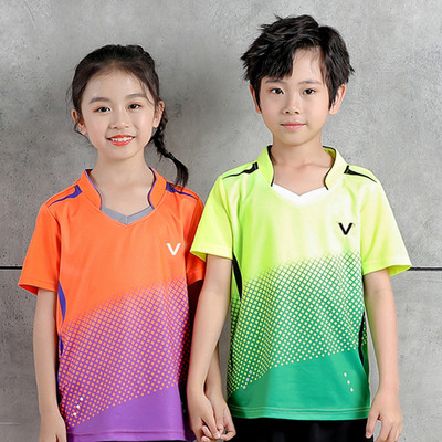 Детско облекло за бадминтон, момчета и момичета, облекло за тенис на маса, групова тениска с къси ръкави и щампи