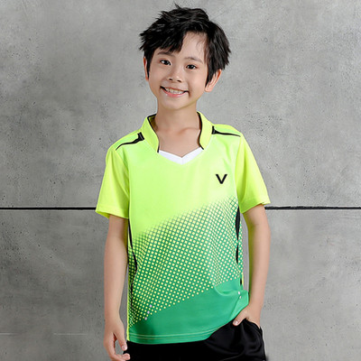 Bērnu badmintona apģērbi zēniem un meitenēm galda tenisa apģērbi ar īsām piedurknēm treniņu grupas krekls ar apdruku