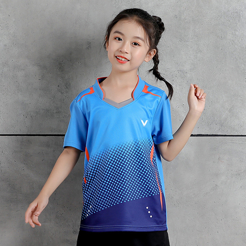Bērnu badmintona apģērbi zēniem un meitenēm galda tenisa apģērbi ar īsām piedurknēm treniņu grupas krekls ar apdruku