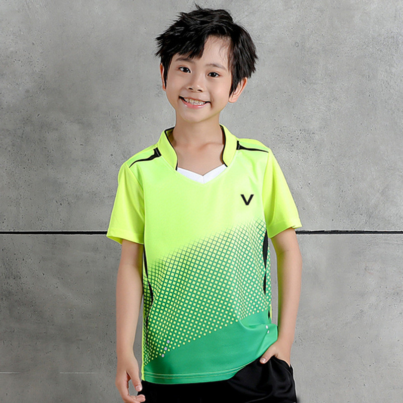 Bērnu badmintona apģērbi zēniem un meitenēm galda tenisa apģērbi ar īsām piedurknēm treniņu grupas krekls ar apdruku