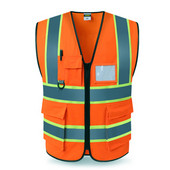 Labi redzamas celtniecības drošības vestes ar kabatām, darba apģērba logotipa apdruka