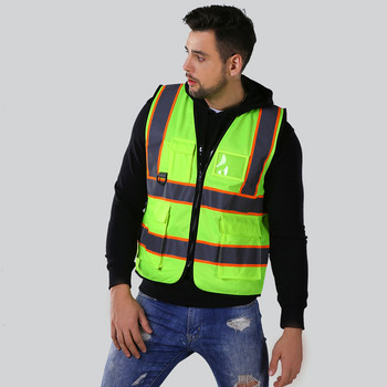 Строителни предпазни жилетки с висока видимост, светлоотразителни с джобове, отпечатано лого на работно облекло