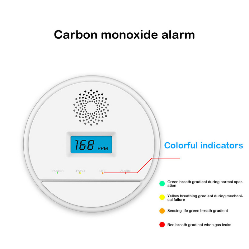 Süsinikandur, väga tundlik 85 dB CO alarmid Süsinikmonooksiidi akutoitel hoiatus Hoiatus häiredetektori LCD indikaator