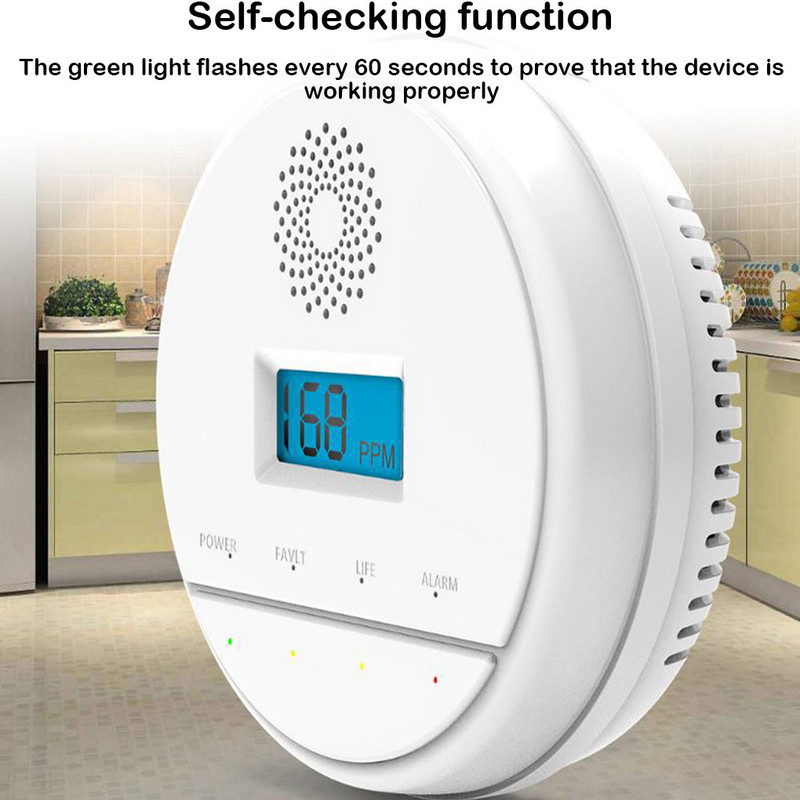 Süsinikandur, väga tundlik 85 dB CO alarmid Süsinikmonooksiidi akutoitel hoiatus Hoiatus häiredetektori LCD indikaator