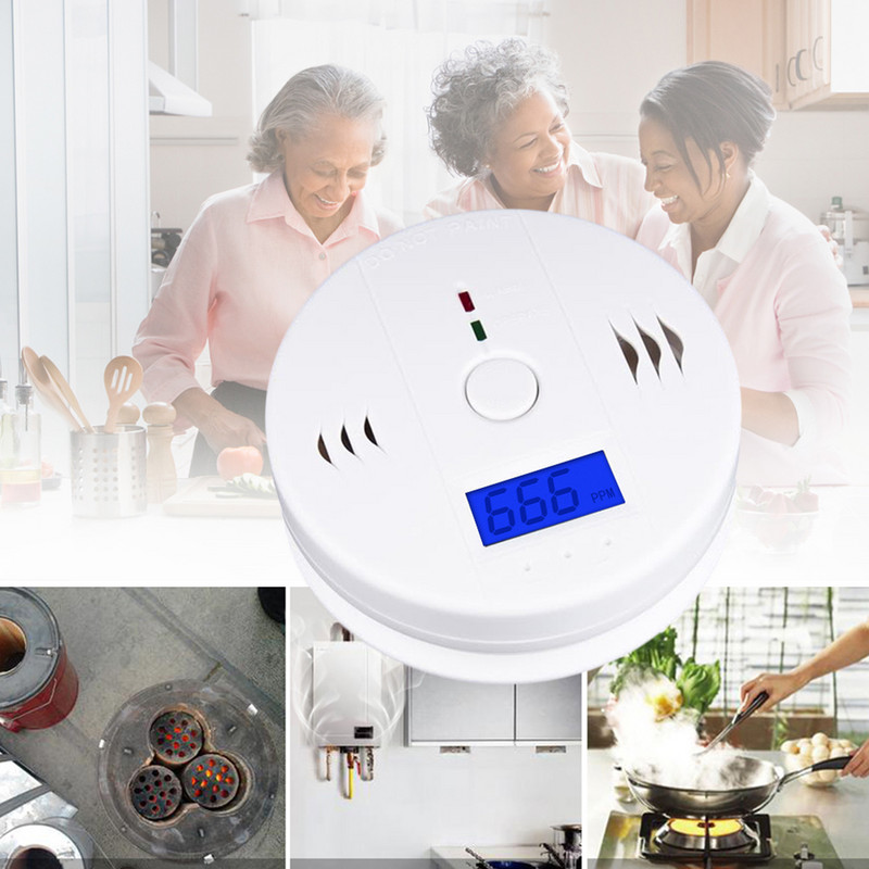 1 tk kõrge tundlikkusega CO-gaasiandur, vingugaasi häire, akuga töötav hotelli LCD-ekraan valge kodu professionaalne turvalisus