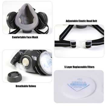 New Dust Mask Respirator Dual Filter Half Face Mask with Safety Glass For Carpenter Builder Polishing Dustproof +10 Filters