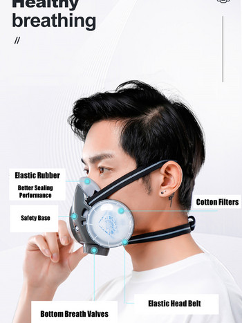 Нова маска за прах Респиратор с двоен филтър Половина маска за лице с предпазни очила за дърводелец строител Полиране Прахоустойчив +10 филтъра