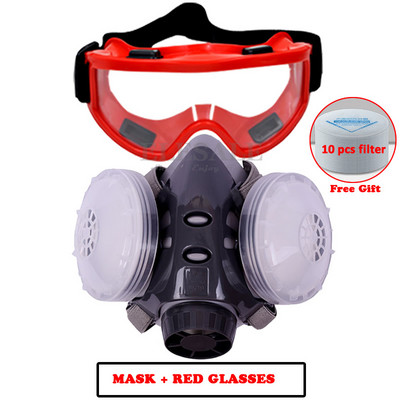 Jauna Putekļu maska Respirators Dual Filter Pusmaska ar aizsargbrillēm galdnieka celtnieku pulēšanai Putekļu necaurlaidīgi +10 filtri