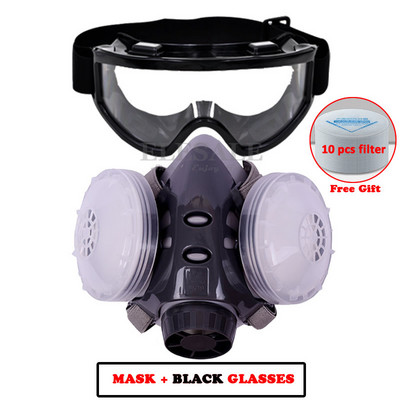 Jauna Putekļu maska Respirators Dual Filter Pusmaska ar aizsargbrillēm galdnieka celtnieku pulēšanai Putekļu necaurlaidīgi +10 filtri