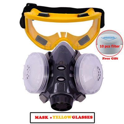 Jauna Putekļu maska Respirators Dual Filter Pusmaska ar aizsargbrillēm galdnieka celtnieku pulēšanai Putekļu necaurlaidīgi +10 filtri