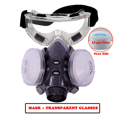 Jauna Putekļu maska Respirators Dual Filter Pusmaska ar aizsargbrillēm galdnieka celtnieku pulēšanai Putekļu necaurlaidīgi +10 filtri