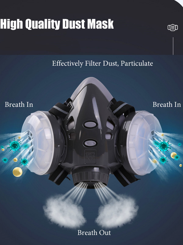 Jauna Putekļu maska Respirators Dual Filter Pusmaska ar aizsargbrillēm galdnieka celtnieku pulēšanai Putekļu necaurlaidīgi +10 filtri
