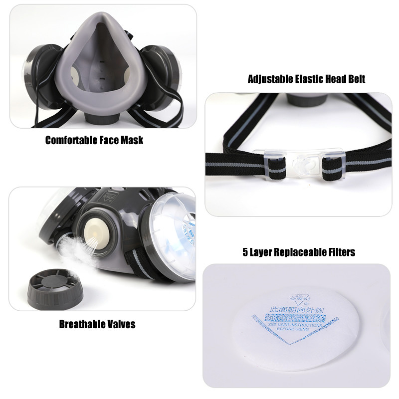 Jauna Putekļu maska Respirators Dual Filter Pusmaska ar aizsargbrillēm galdnieka celtnieku pulēšanai Putekļu necaurlaidīgi +10 filtri