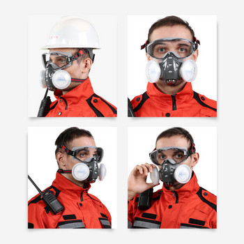 Μάσκα σκόνης αναπνευστήρας με γυαλιά ασφαλείας διπλά φίλτρα Μάσκα πλήρους προσώπου Αντιανεμική για ξυλουργός στίλβωση ανθεκτική στη σκόνη