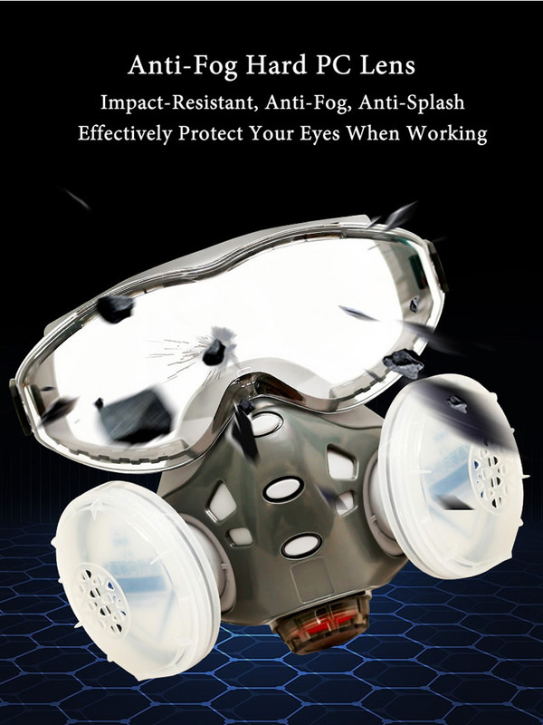 Putekļu maskas respirators ar aizsargbrillēm ar dubultiem filtriem pilna sejas maska, vēja necaurlaidīga, galdniekam celtniekam Pulēšanai Putekļu necaurlaidīga