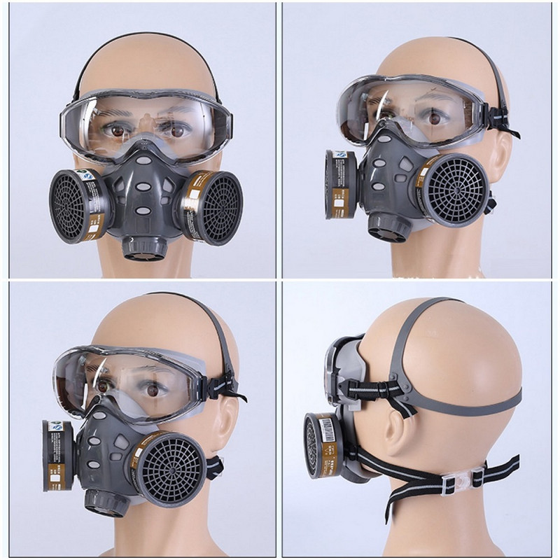 Tolmuvastane respiraator keemiline näomask gaasivärv pestitsiidipihustav kumm koos filtri hingamisklapiga laboriaia turvalisuse jaoks