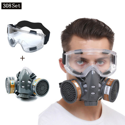 Μάσκα αερίου για όλο το πρόσωπο με γυαλιά ασφαλείας σε σπρέι χημική διακόσμηση φυτοφαρμάκων Φορμαλδεΰδη κατά της σκόνης με φίλτρο αναπνευστήρα
