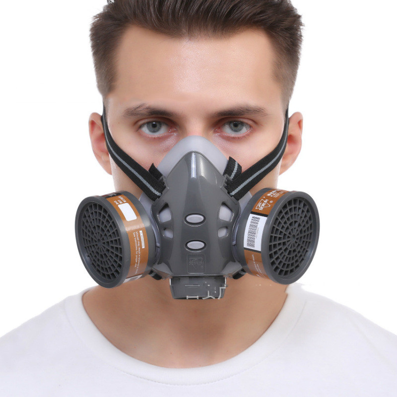 Gāzes maska visai sejai ar brillēm drošības izsmidzināmā krāsa ķīmisko pesticīdu dekorēšana, formaldehīda pretputekļu maska ar filtru respiratoru