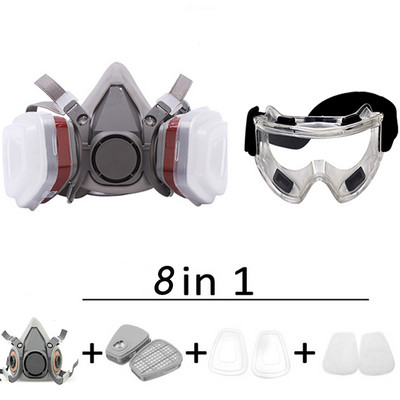 Costum cu mască de gaz 6200 Respirator de pulverizare pentru vopsire pe jumătate de față cu ochelari de protecție rezistenti la praf, filtre de muncă de siguranță