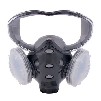 Нова маска за прах, респиратор с предпазни очила, ветроустойчива, двойни филтри, маска за цялото лице за строител, полиращ дърводелец, устойчива на прах