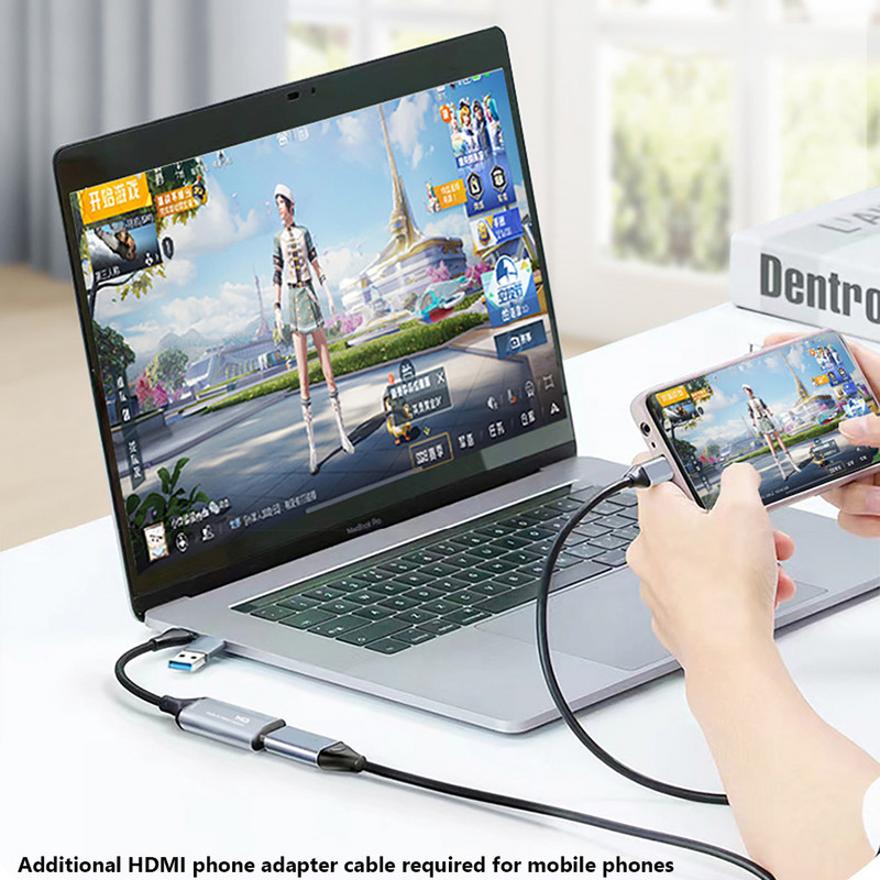 USB C videorögzítő kártya 4K HDMI-kompatibilis USB/Type-c Game Grabber Record PC-hez PS4 számítógépes kamera élő közvetítés felvételi találkozó