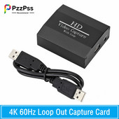 4K 60Hz Loop Out HDMI-Compatbe Capture Card Audio Video Recording Plate Tiešraides straumēšana USB 2.0 1080P Grabber PS4 spēļu kamerai