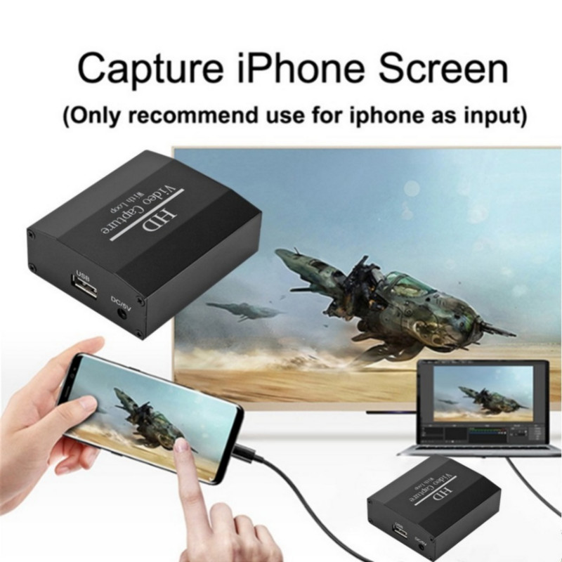 4K 60Hz Loop Out HDMI-Compatbe Capture Card Audio Video Recording Plate Tiešraides straumēšana USB 2.0 1080P Grabber PS4 spēļu kamerai