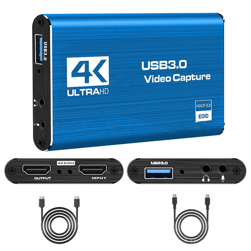 USB 4K 60Hz Video Capture Card HDMI-съвместима 1080P за игрална плоча за запис на живо Кутия за стрийминг на живо USB 3.0 Grabber за PS4 камера
