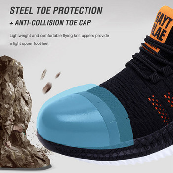 Неразрушими защитни работни обувки Мъжки/дамски модни устойчиви на пробиви стоманени пръсти обувки Леки дишащи неплъзгащи се обувки Плюс размер