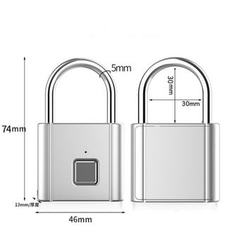 Заключване на вратата без ключ, USB зареждане, пръстов отпечатък, интелигентен катинар, бързо отключване, метален чип за самоизображение, цинкова сплав, 10 пръстови отпечатъка