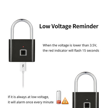Черно сребристо USB акумулаторна врата Smart Lock Катинар с пръстови отпечатъци Бързо отключване Цинкова сплав Метал Висока идентификация Защитна ключалка