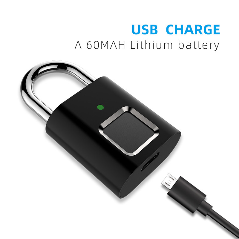 Viedā biometriskā īkšķa nospieduma durvju piekaramās slēdzenes Uzlādējama durvju slēdzene Pirkstu nospiedums Viedā piekaramā slēdzene USB bezatslēgas ātra atbloķēšana