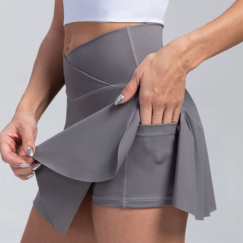 Γυναικεία πλισέ φούστα τένις με τσέπες Σορτς Αθλητικές φούστες Crossover Ψηλόμεσες αθλητικές φούστες γκολφ Αθλητικές φούστες προπόνησης