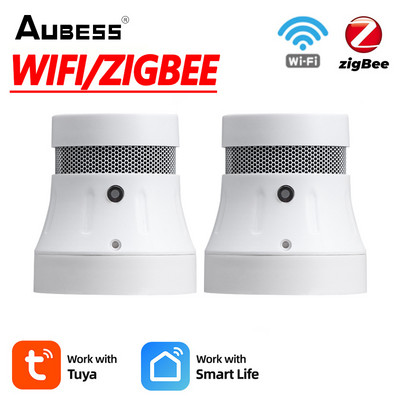 Aubess Tuya Zigbee Smart Smoke Detector Sensor Alarm Fire Smoke Detector Wifi Fire Protection Home Security Alarm Smart Life App