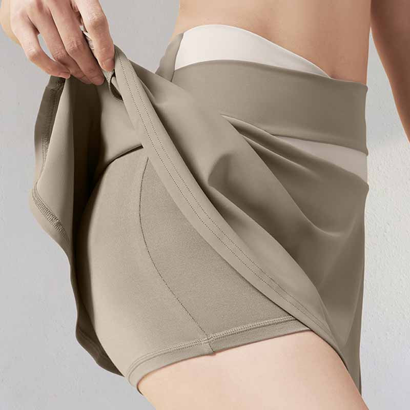 Sieviešu tenisa svārki Sporta golfa volāni svārki viltoti divi gabali fitnesa krosovers ar augstu vidukli elpojošs deju jogas skorts