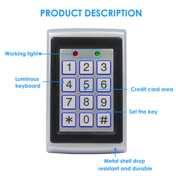 125Khz RFID метална клавиатура за контрол на достъпа Водоустойчив капак за отваряне на врата с електронно заключване Клавиатура WG26 Изход