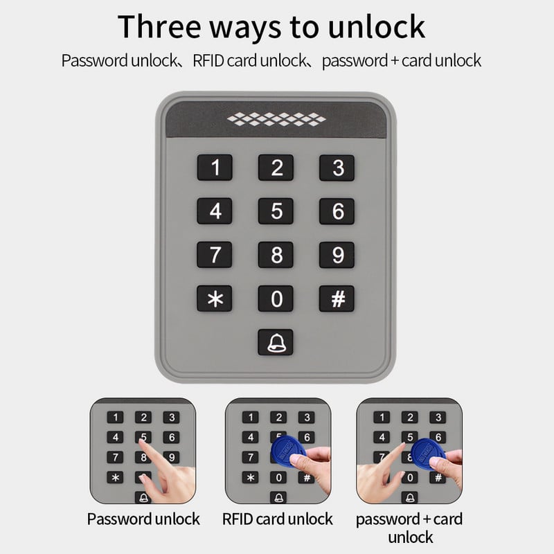 Savrupā 1000 lietotāja vienkāršās versijas piekļuves kontroles tastatūras parole 125KHz 13,56MHz tuvuma kartes durvju atvērēja Wiegand izeja