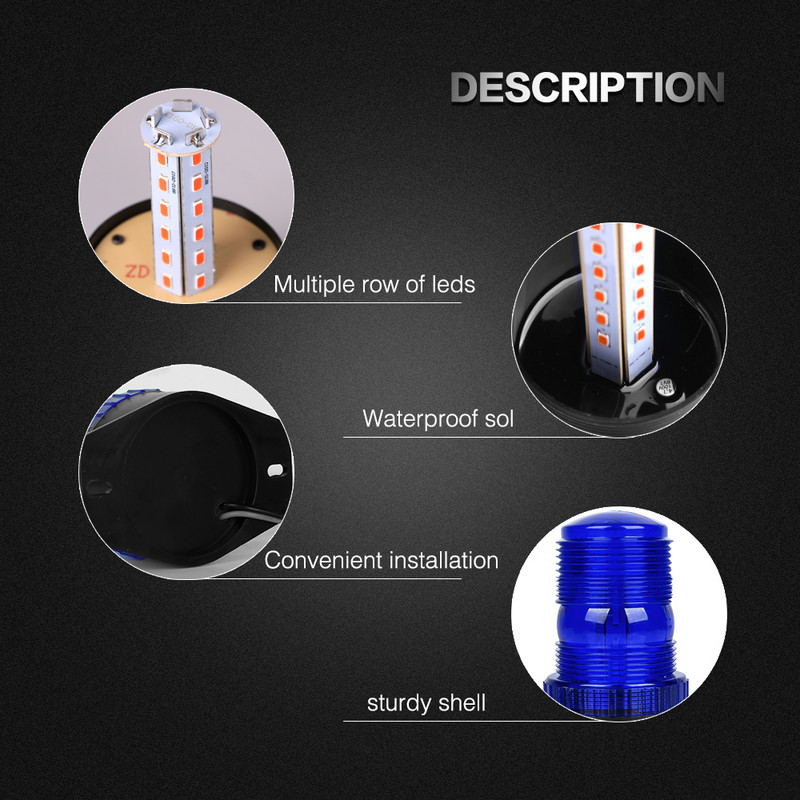 Bogrand 30 gaismas diodes 12-30 V zilas krāsas LED zibspuldzes signāla mirgojoša bāka avārijas ātrās palīdzības gaismas