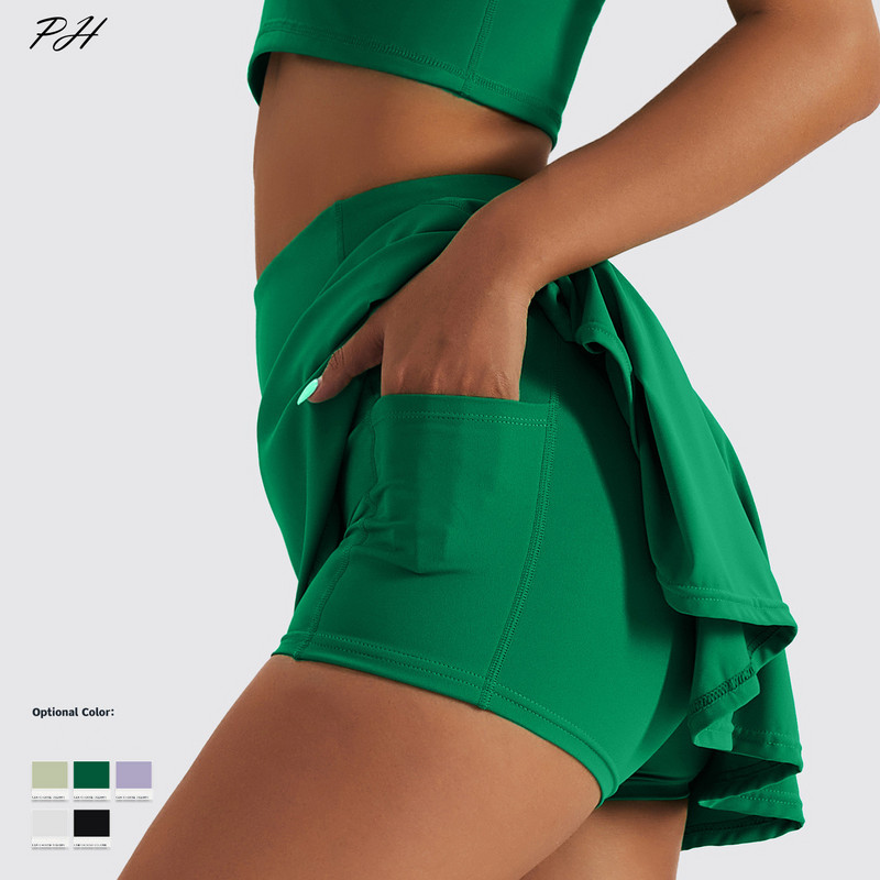 Uued tenniseseelikud naiste jõusaal Golf Jooksuturvaline püksseelik Sport Fitness Jalgrattapüksid Tasku kõrge vöökohaga Skort lühikese särgi komplekt
